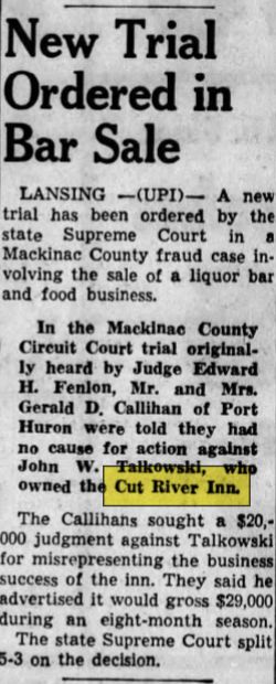 Cut River Inn (Fishers Bar and Restaurant, Callihans) - Dec 04 1963 Article (newer photo)